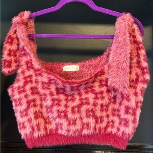 Altar'd State Vibrant Pink and Red Fuzzy Crop Top